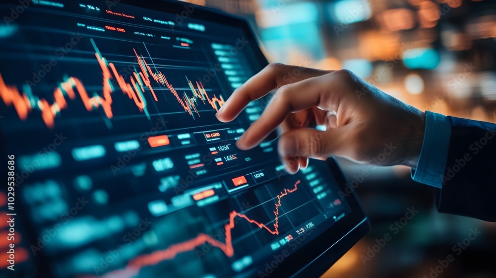 Trader analyzing data on virtual screen.Price graph and indicator. Stock market invest and crypto currency. Stock market and business investment. Trader analyzing data on virtual screen.Price graph and indicator. Stock market invest and crypto currency. Stock market and business investment.