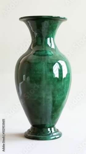 Green ceramic vase, white background, 4K hyperrealistic photo