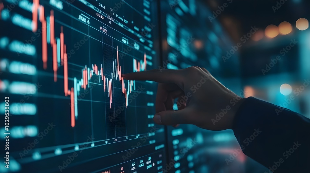 Trader analyzing data on virtual screen.Price graph and indicator. Stock market invest and crypto currency. Stock market and business investment. Trader analyzing data on virtual screen.Price graph and indicator. Stock market invest and crypto currency. Stock market and business investment.