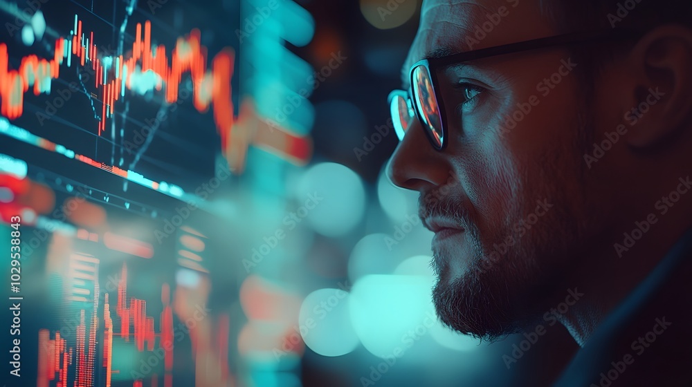 Trader analyzing data on virtual screen.Price graph and indicator. Stock market invest and crypto currency. Stock market and business investment. Trader analyzing data on virtual screen.Price graph and indicator. Stock market invest and crypto currency. Stock market and business investment.