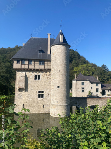Obraz na płótnie Der Donjon des Carondolet oder Wasserburg von Crupet in den Ardennen, Provinz Namur, Belgien w salonie