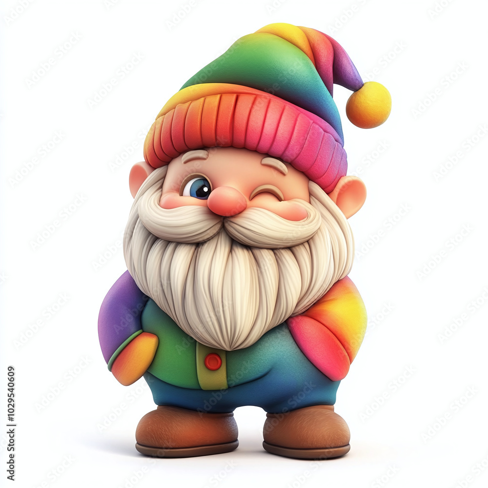 Christmas little dwarf in rainbow clothes on white background Christmas little dwarf in rainbow clothes on white background