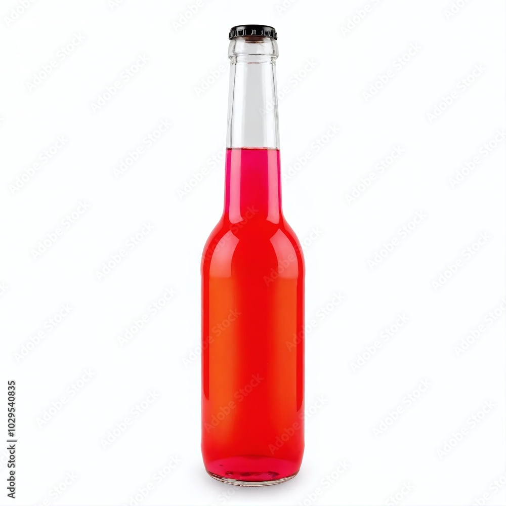 Refreshing pink beverage in a clear bottle with a silver cap displayed against a plain white background Refreshing pink beverage in a clear bottle with a silver cap displayed against a plain white background