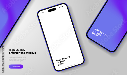 Realistic smartphone mockup. Mobile phone vector with isolated on white background. Device front view. 3D mobile phone with shadow. Realistic, high quality smart phone mockup for ui ux presentation.