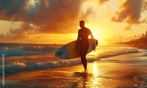 A surfer on a beach with his boat waiting for his next ride.