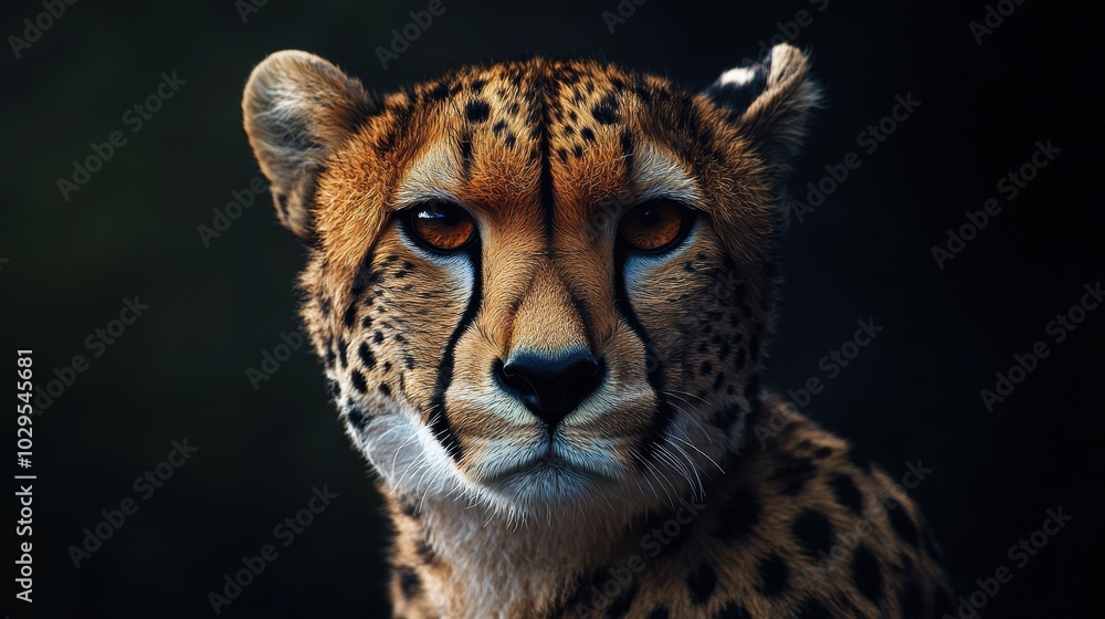 Fototapeta premium Realistic Cheetah Portrait in Dark Background