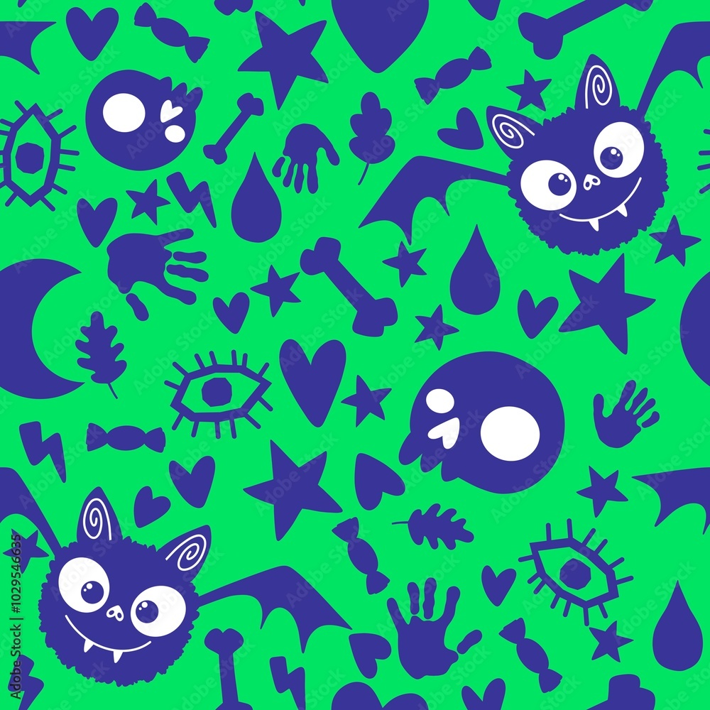 Fototapeta premium Halloween animals seamless bats vampire pattern for wrapping paper and fabrics