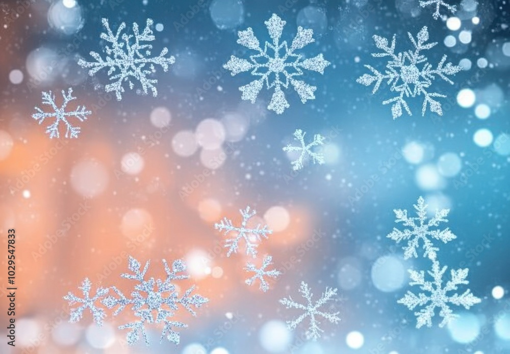 A background of light pastel peach and blue with snowflakes, bokeh lights in the background Generative AI A background of light pastel peach and blue with snowflakes, bokeh lights in the background Generative AI