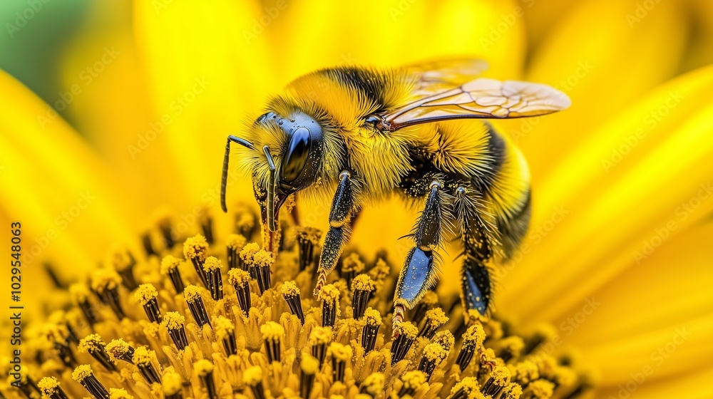 A bumblebee collects nectar from a vibrant sunflower during a sunny day in the garden, showcasing the beauty of nature's pollinators A bumblebee collects nectar from a vibrant sunflower during a sunny day in the garden, showcasing the beauty of nature's pollinators