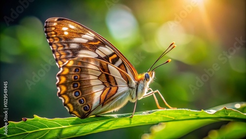 Resting Common Sailor Butterfly on Neptis Hylas Leaf in Low Light Photography photo