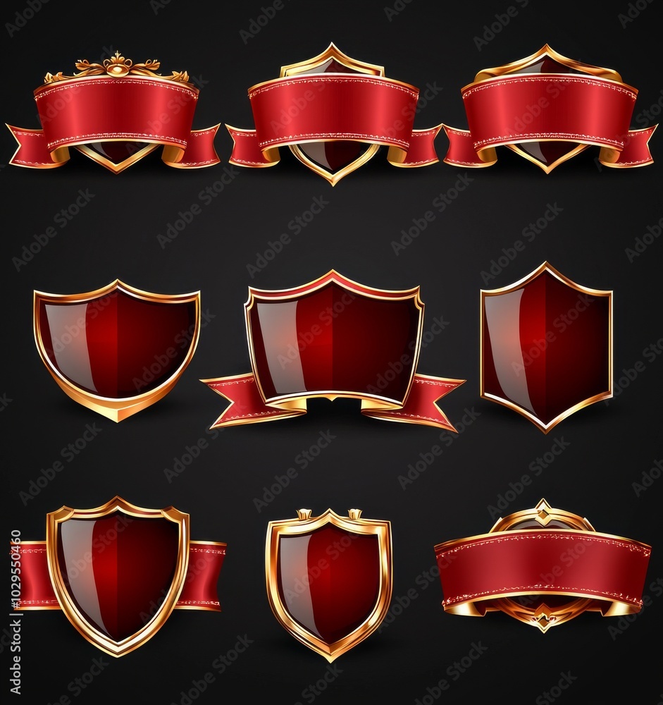 A collection of gold badges and labels designed with luxury in mind A collection of gold badges and labels designed with luxury in mind