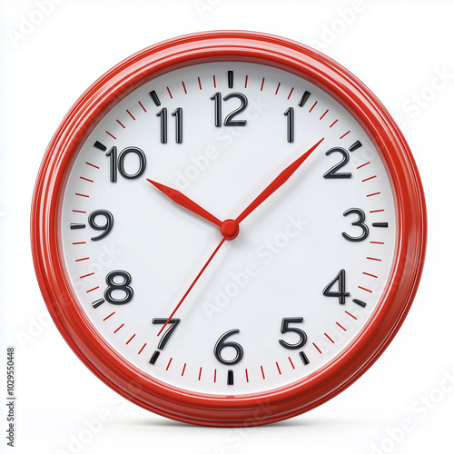 Stylish Red 3D Clock Showing Ten Thirty With Clear Black Numbers on a Bright White Background