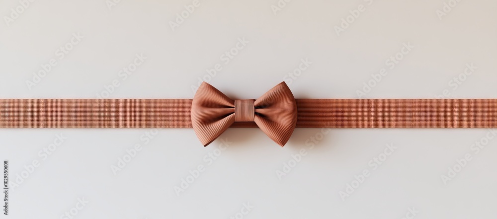 Fototapeta premium Isolated on white background with clipping path, rose gold bow ribbon band satin pink stripe fabric (for Valentine's day holiday gift box, greeting card banner, present wrap design decoration