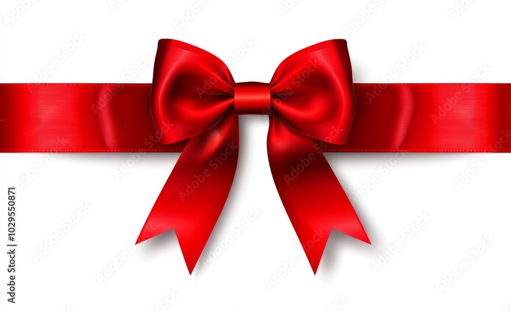 The red bow with horizontal ribbon is isolated on a white background. This modern gift bow with red ribbon is suited for decorating websites. The red bow with horizontal ribbon is isolated on a white background. This modern gift bow with red ribbon is suited for decorating websites.