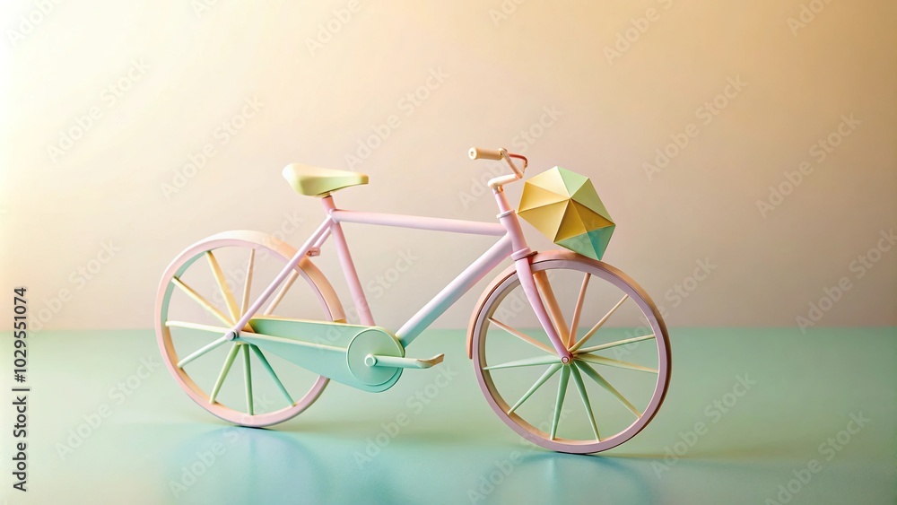 Fototapeta premium Pastel colored bicycle in tilted angle origami paper craft