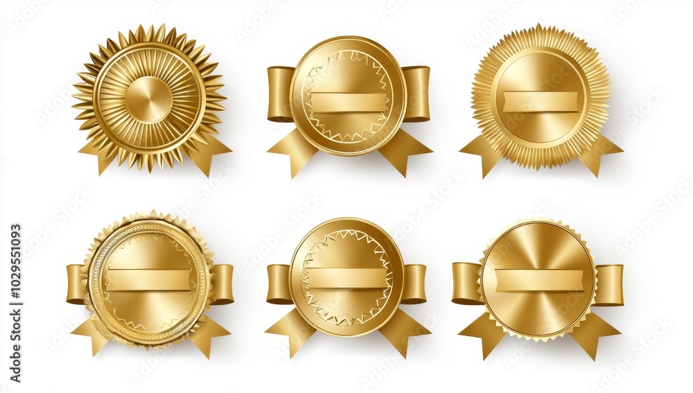 A realistic gold ribbon set featuring old labels and waves, retro decoration elements, a yellow price sale and a golden price. Gold ribbons with old labels and wave banner elements. A realistic gold ribbon set featuring old labels and waves, retro decoration elements, a yellow price sale and a golden price. Gold ribbons with old labels and wave banner elements.