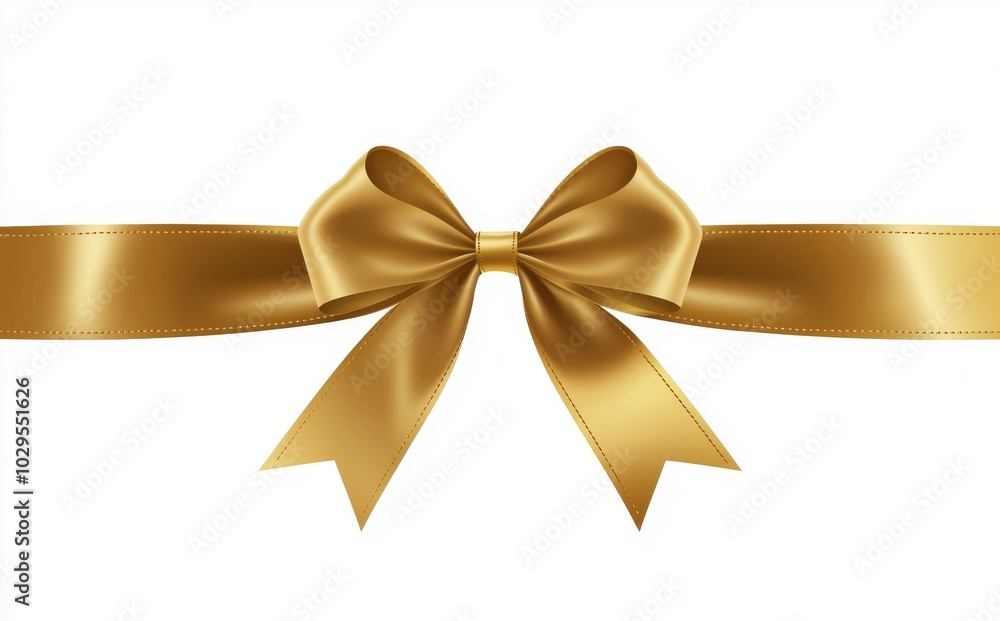 On a white background, golden satin bows are adorned with ribbon horizontally and vertically. Modern holiday decorations. On a white background, golden satin bows are adorned with ribbon horizontally and vertically. Modern holiday decorations.