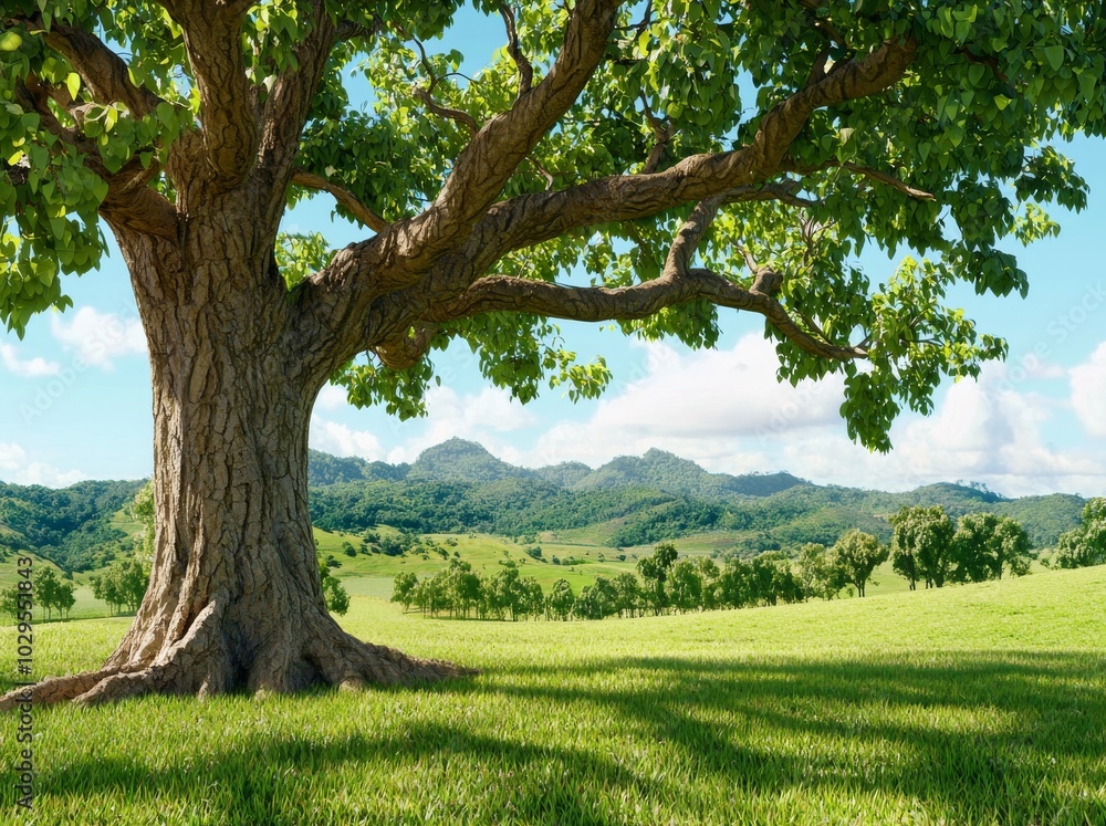 An old oak tree giving shade in the spring An old oak tree giving shade in the spring
