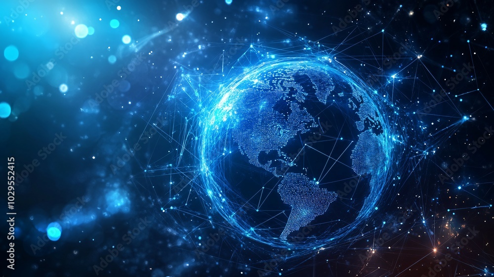 Digital Earth Connected by Blue Lines and Nodes Digital Earth Connected by Blue Lines and Nodes