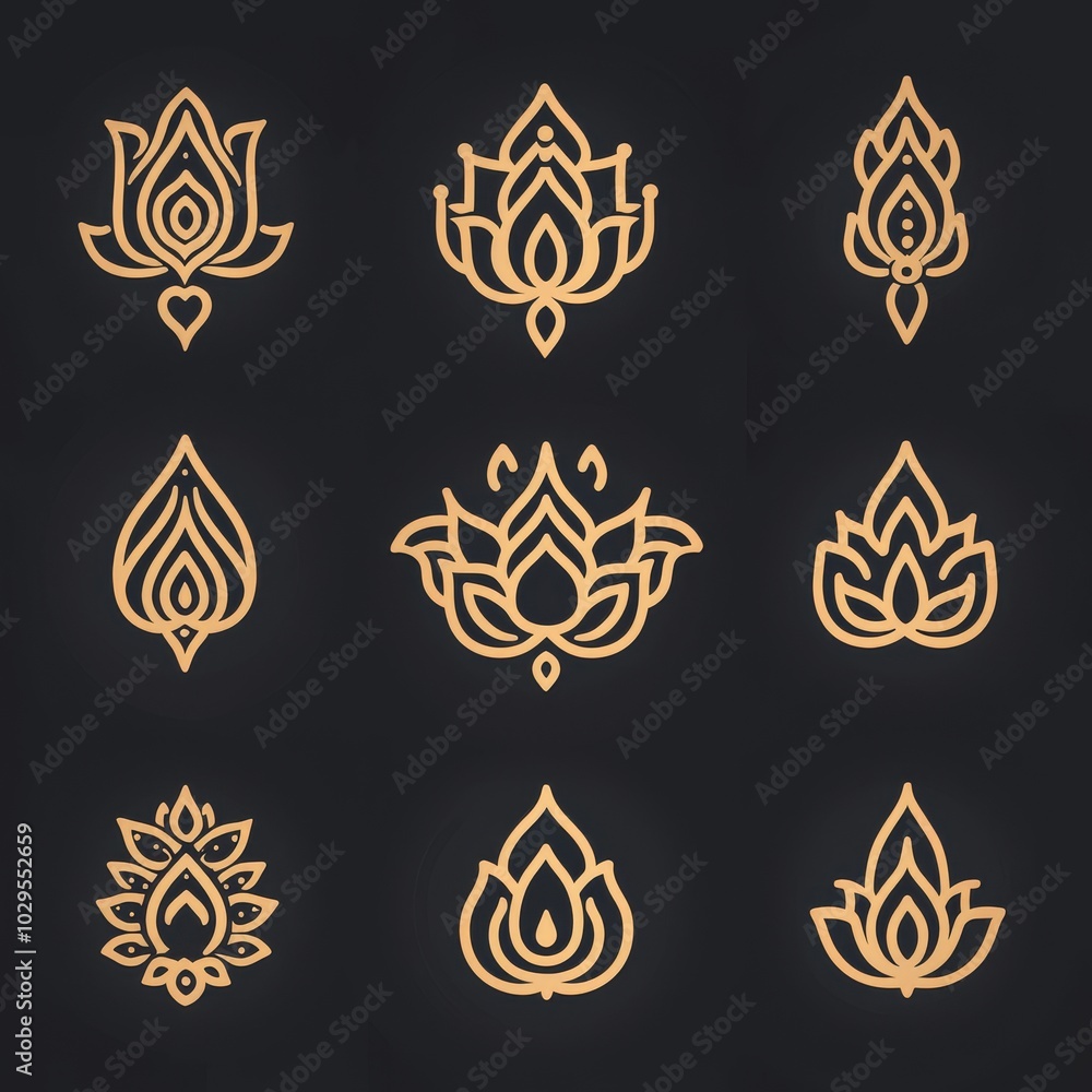 Black and gold arabic flower logo line design. Black and gold arabic flower logo line design.