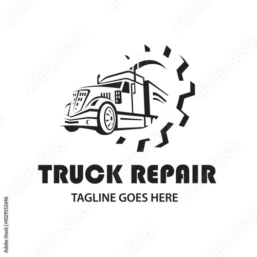 monochrome icon of truck repair service isolated on white background