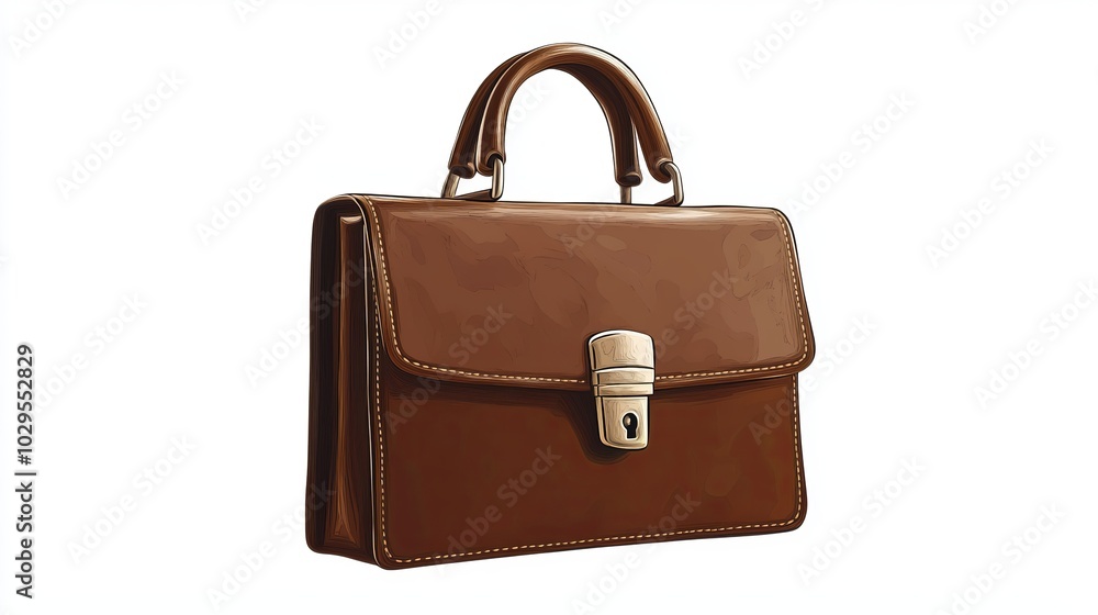 A cartoon-style brown briefcase with a lock, perfect for holding documents. It's designed for office work and stands out against a white background. A cartoon-style brown briefcase with a lock, perfect for holding documents. It's designed for office work and stands out against a white background.