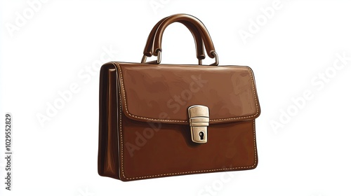 A cartoon-style brown briefcase with a lock, perfect for holding documents. It's designed for office work and stands out against a white background.