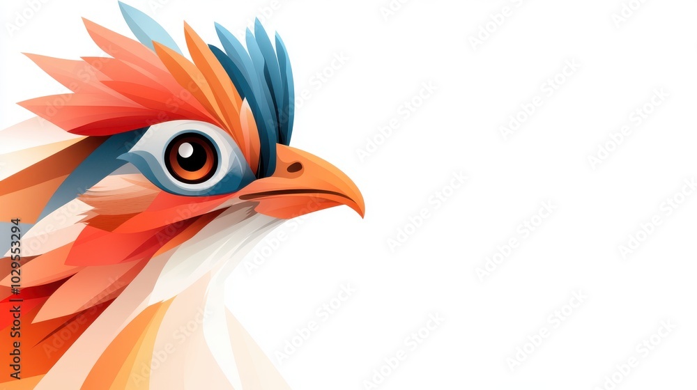 A digital illustration of a striking colorful bird with a distinctive blue beak and layered feathers, presented on a crisp white background for vibrant contrast. A digital illustration of a striking colorful bird with a distinctive blue beak and layered feathers, presented on a crisp white background for vibrant contrast.