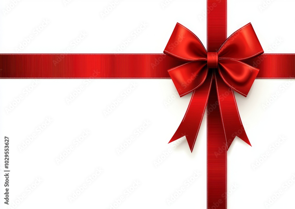 Decorative red bow with horizontal ribbon isolated on white. Red gift bows with ribbons. Decorative red bow with horizontal ribbon isolated on white. Red gift bows with ribbons.