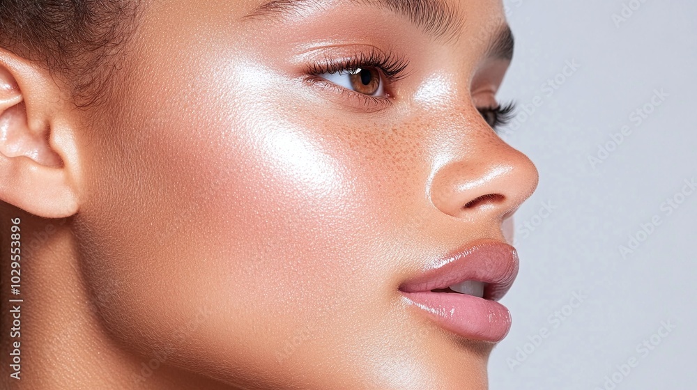 Close-Up of Radiant Female Skin, Dewy Glow, Side Profile, Smooth Complexion, Freckles, Healthy Skin Texture, Natural Beauty, Glossy Lips, Bright Lighting, Makeup Details
Close-Up of Radiant Female Skin, Dewy Glow, Side Profile, Smooth Complexion, Freckles, Healthy Skin Texture, Natural Beauty, Glossy Lips, Bright Lighting, Makeup Details