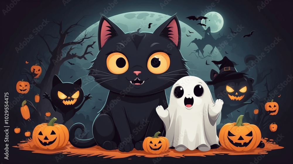 black cat and ghost Halloween black cat and ghost Halloween