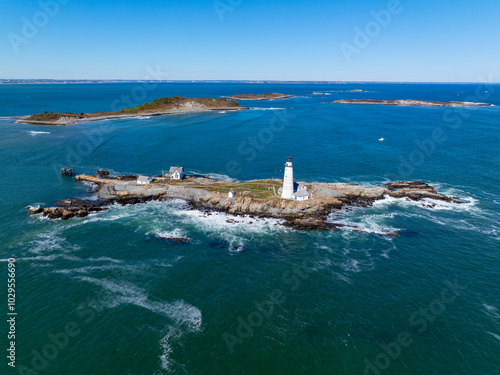 Boston Lighthouse on Little Brewster Island in Boston Harbor, Boston, Massachusetts MA, USA. photo