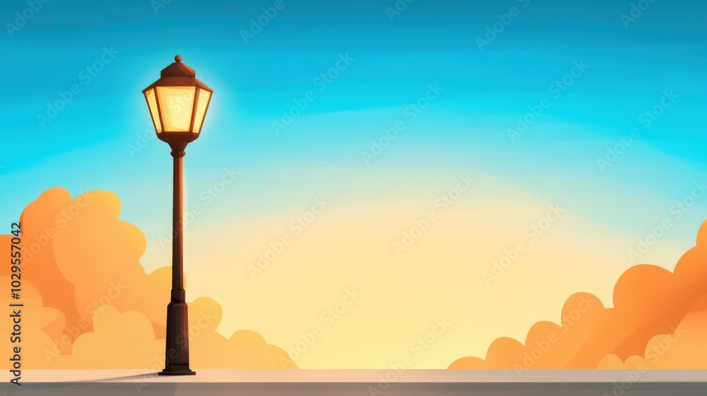 This charming scene features a lamppost under a soft glowing sunrise, with warm clouds suggesting a welcoming new day. The calm atmosphere invites tranquility and reflection. This charming scene features a lamppost under a soft glowing sunrise, with warm clouds suggesting a welcoming new day. The calm atmosphere invites tranquility and reflection.