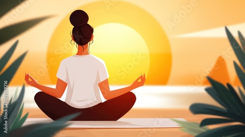 Wallpaper Mural A silhouette of a person meditating on a beach during sunset, exuding a peaceful ambiance and highlighting themes of spiritual growth and introspection. Torontodigital.ca