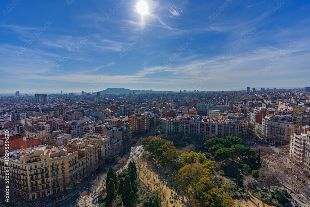 Fototapeta premium Beautiful panorama overlooking the colorful Barcelona