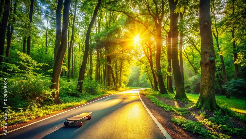 Obraz premium Scenic Longboarding Trail Adventure in Nature - Capture the Thrill of Outdoor Sports