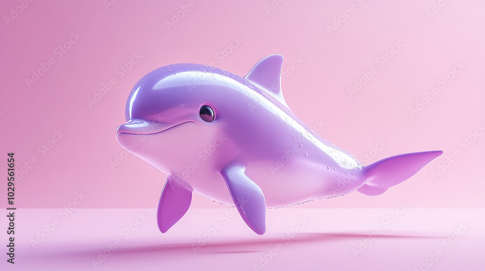 Cute Cartoon Dolphin on Pink Background 3D Render Cute Cartoon Dolphin on Pink Background 3D Render