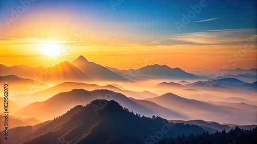 Mountain landscape with minimalist design, showcasing the beauty of a sunrise in the mountains