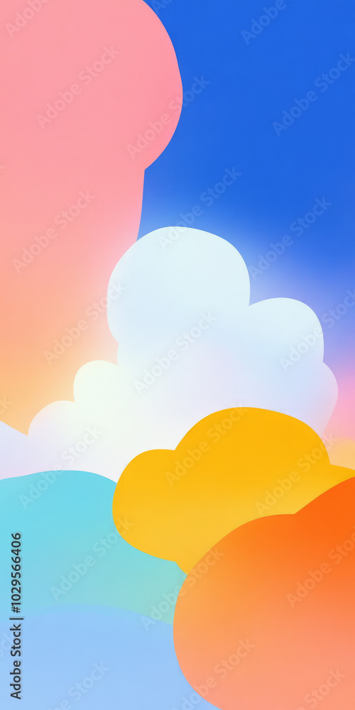 Abstract pastel cloud shapes with soft gradient hues in blue, pink, orange, and yellow, minimalist design. Abstract pastel cloud shapes with soft gradient hues in blue, pink, orange, and yellow, minimalist design.