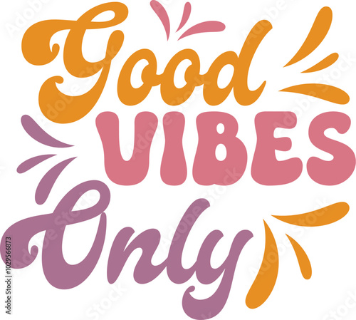  “Good vibes only” is a retro trendy warp text typography groovy sublimation lettering design that can be used for t-shirts, posters, banners, wall art, mugs, stickers, and tote bags. EPS - 10. 