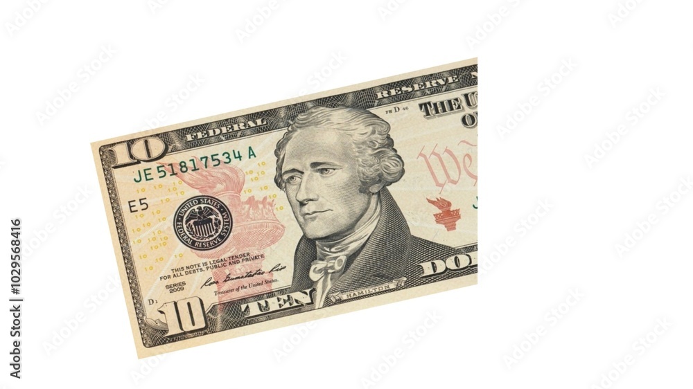 Ten American Dollars banknote isolated on white background. Ten American Dollars banknote isolated on white background.