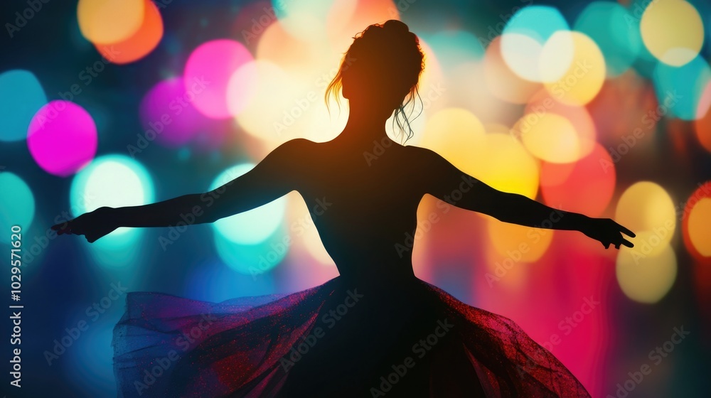 Dancer in Blurred Lights Silhouette Dancer in Blurred Lights Silhouette