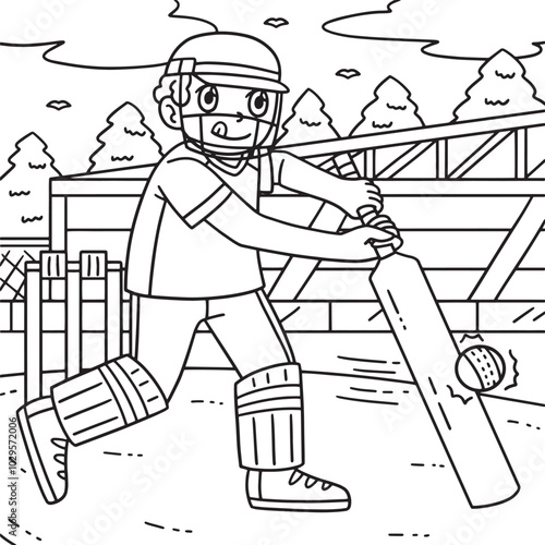 Cricket Player Hitting the Ball Coloring Page