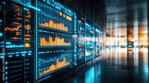 Wall of Monitors Displaying Data and Graphs