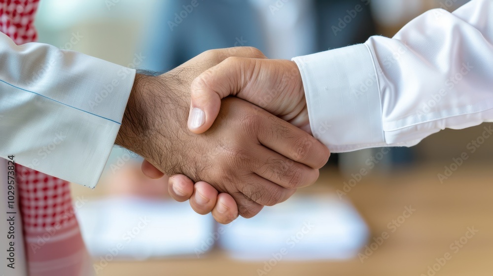 Close-up of a multicultural handshake symbolizing partnership and agreement in a business setting. Diversity and cooperation concept. Close-up of a multicultural handshake symbolizing partnership and agreement in a business setting. Diversity and cooperation concept.