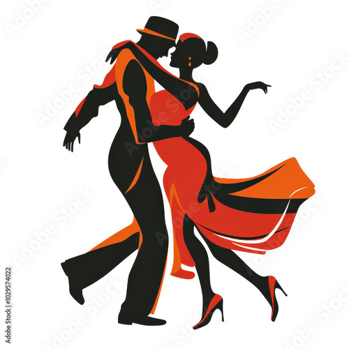 Stylized Tango Dancing Couple Isolated on Transparent Background