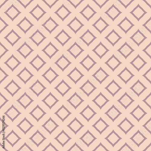 Abstract vector geometric seamless pattern. Texture with small diamond shapes, outline rhombuses, stars, grid. Dusty rose and beige color. Simple minimal ornamental background. Repeating geo design