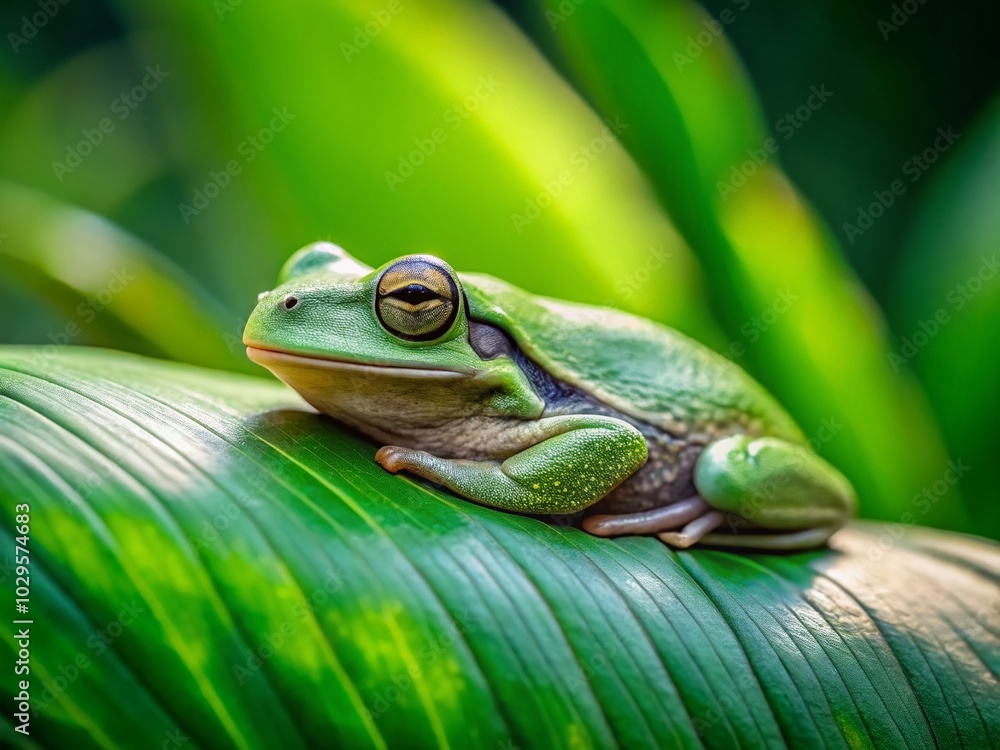 Sleepy Tree Frog on Leaf - Macro Photography of a Small Frog in Nature Sleepy Tree Frog on Leaf - Macro Photography of a Small Frog in Nature