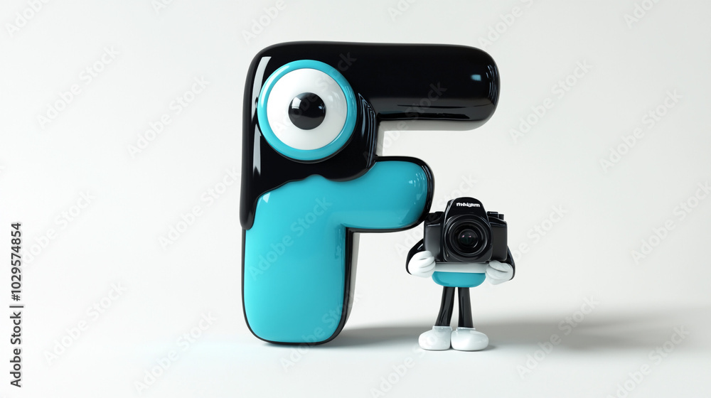 3D Cartoon Letter F Holding Camera Photography Concept 3D Cartoon Letter F Holding Camera Photography Concept