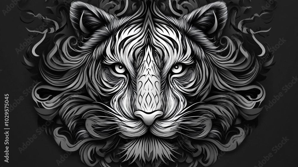 Abstract Black and White Tiger Face Illustration Abstract Black and White Tiger Face Illustration